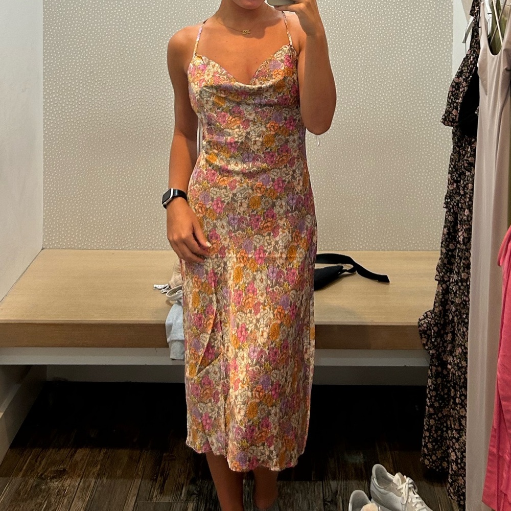 Aakaa Cowl Neck Midi Floral Dress